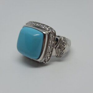 Turquoise, CZ & Sterling Ring by Diamonique